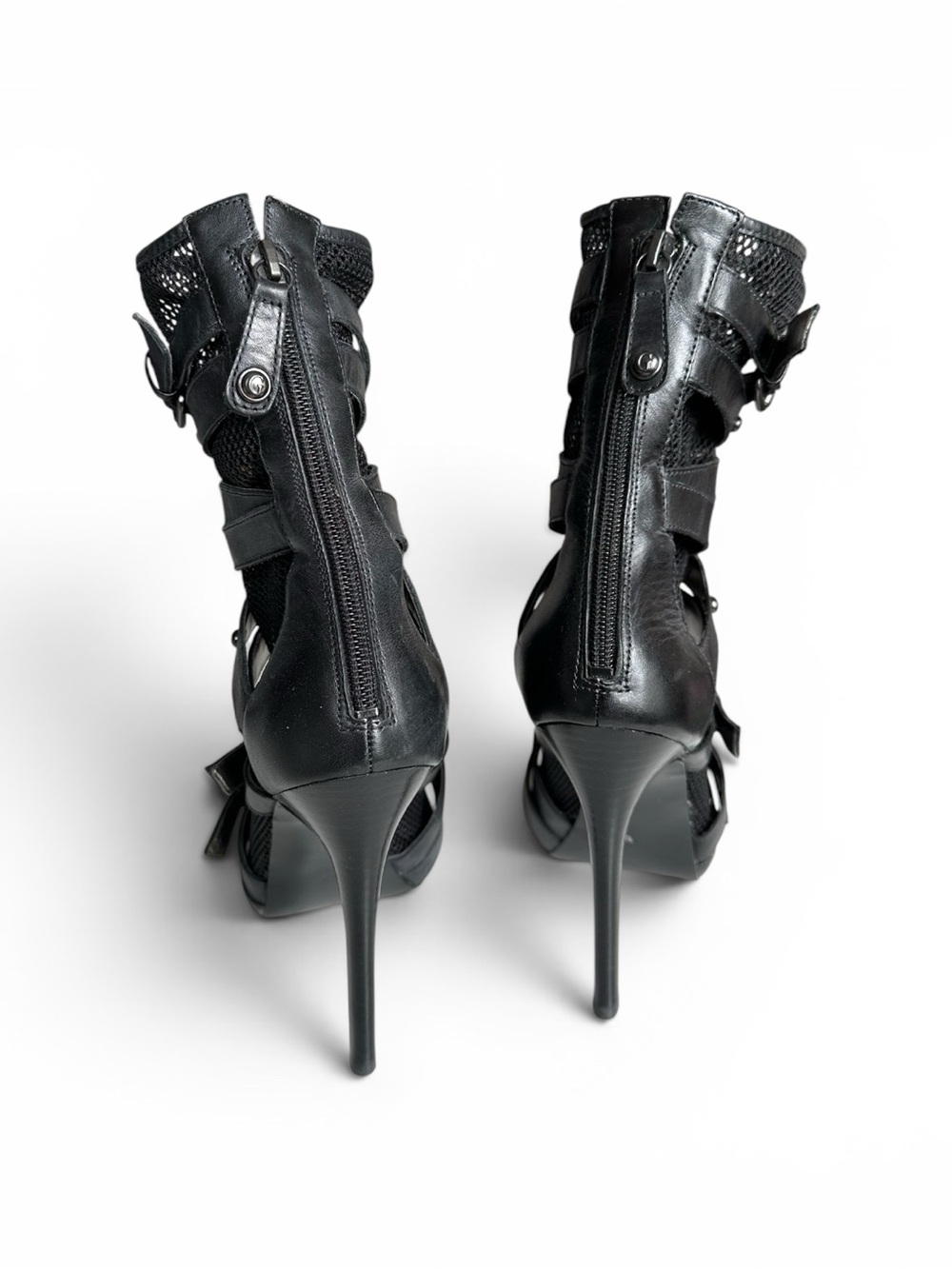 Guess Black Straps Mesh High-Heel Boots 7M - Picture 4 of 4